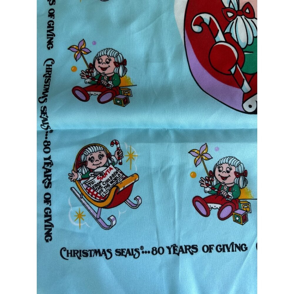 Vtg 80s American Lung Association ALA Christmas Seals SANTA Bandana Scarf Blue - Picture 5 of 9
